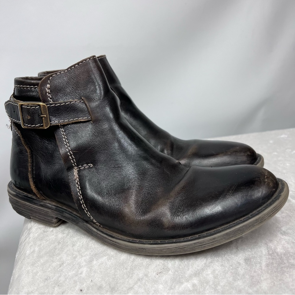 Bed Stu Men's size 8 Leather Ankle Boots buckle side zipper